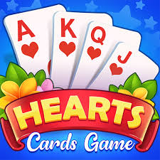 Screenshot of the Hearts+ card game app interface showing a multiplayer Hearts game in progress.