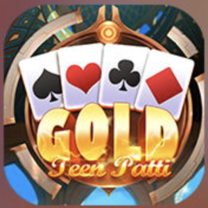 Teen Patti Gold app logo showing four cards (spade, heart, club, diamond) above the bold golden text "GOLD Teen Patti" with a decorative background.